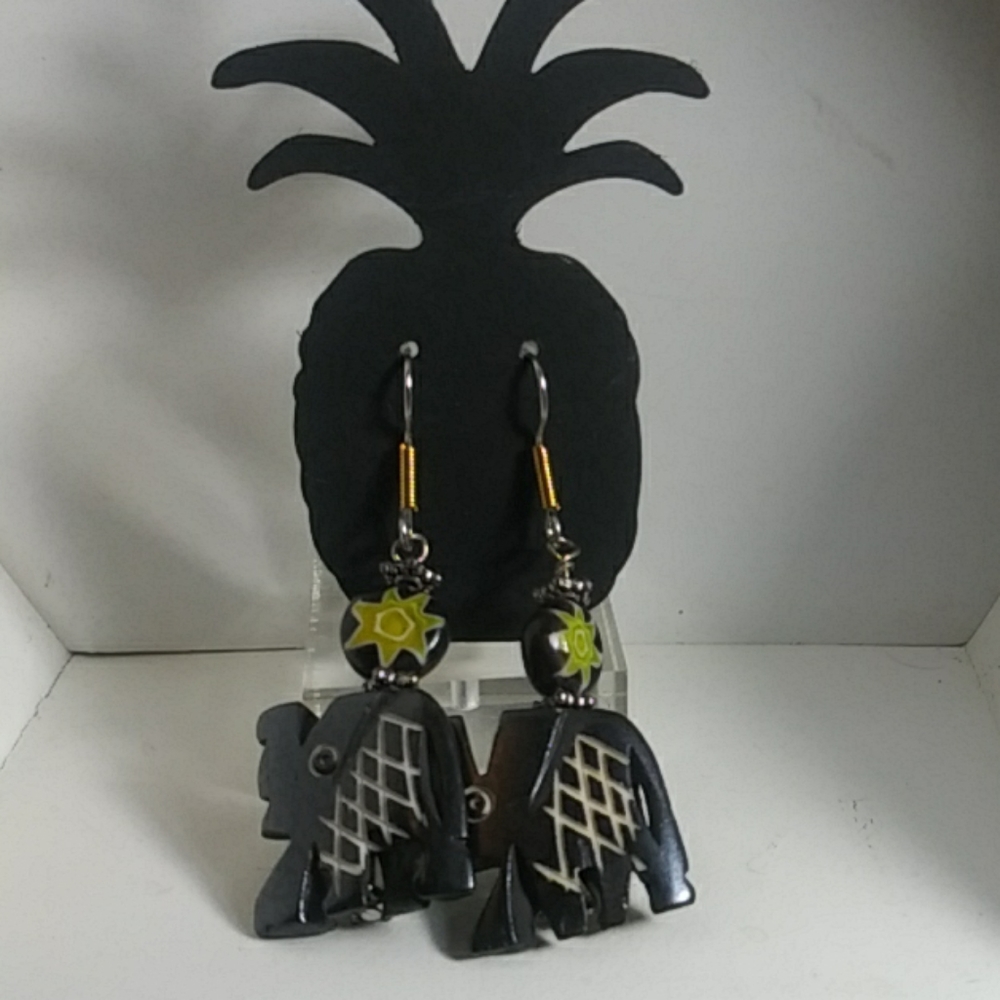 Hand Carved Elephant Earrings